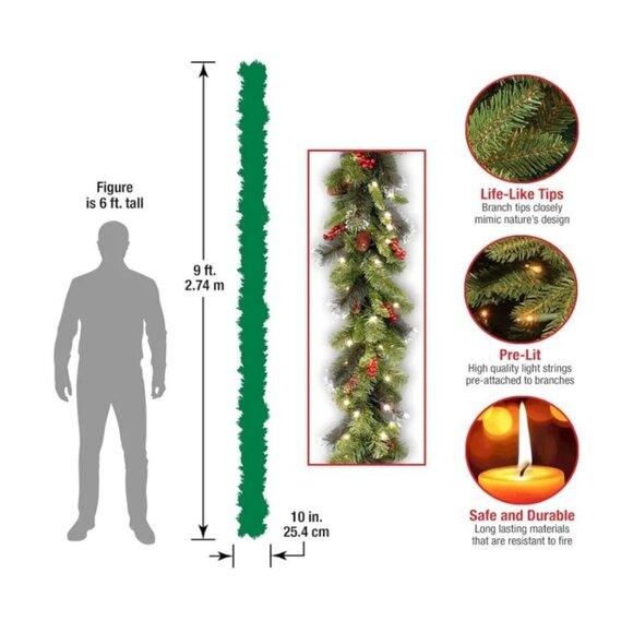 National Tree Company Pre-Lit Artificial Christmas Garland 9 Ft White Warm Light - Picture 5 of 7